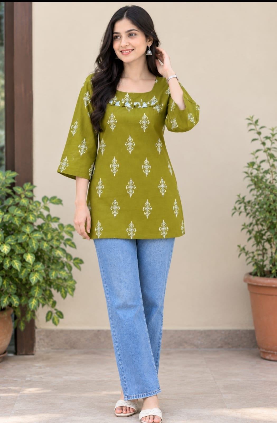 Front Design Mehandi Green Kurti