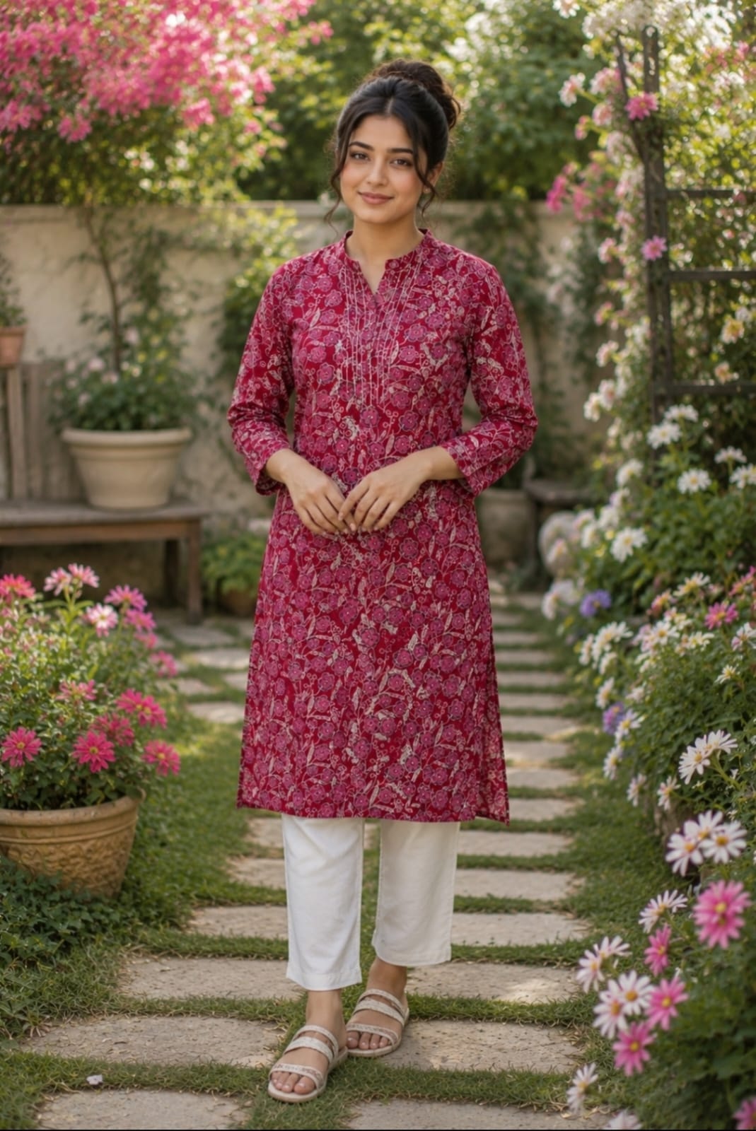 Magenta Floral Print Kurti