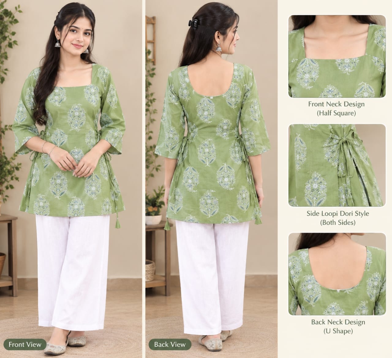 Side Dori Light Green Kurti