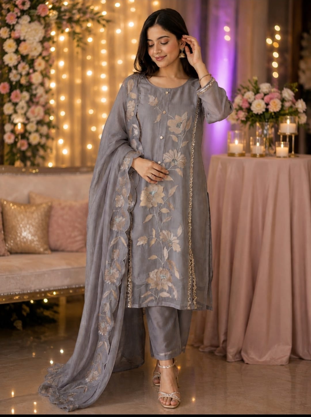 Grey Embroidery Suit