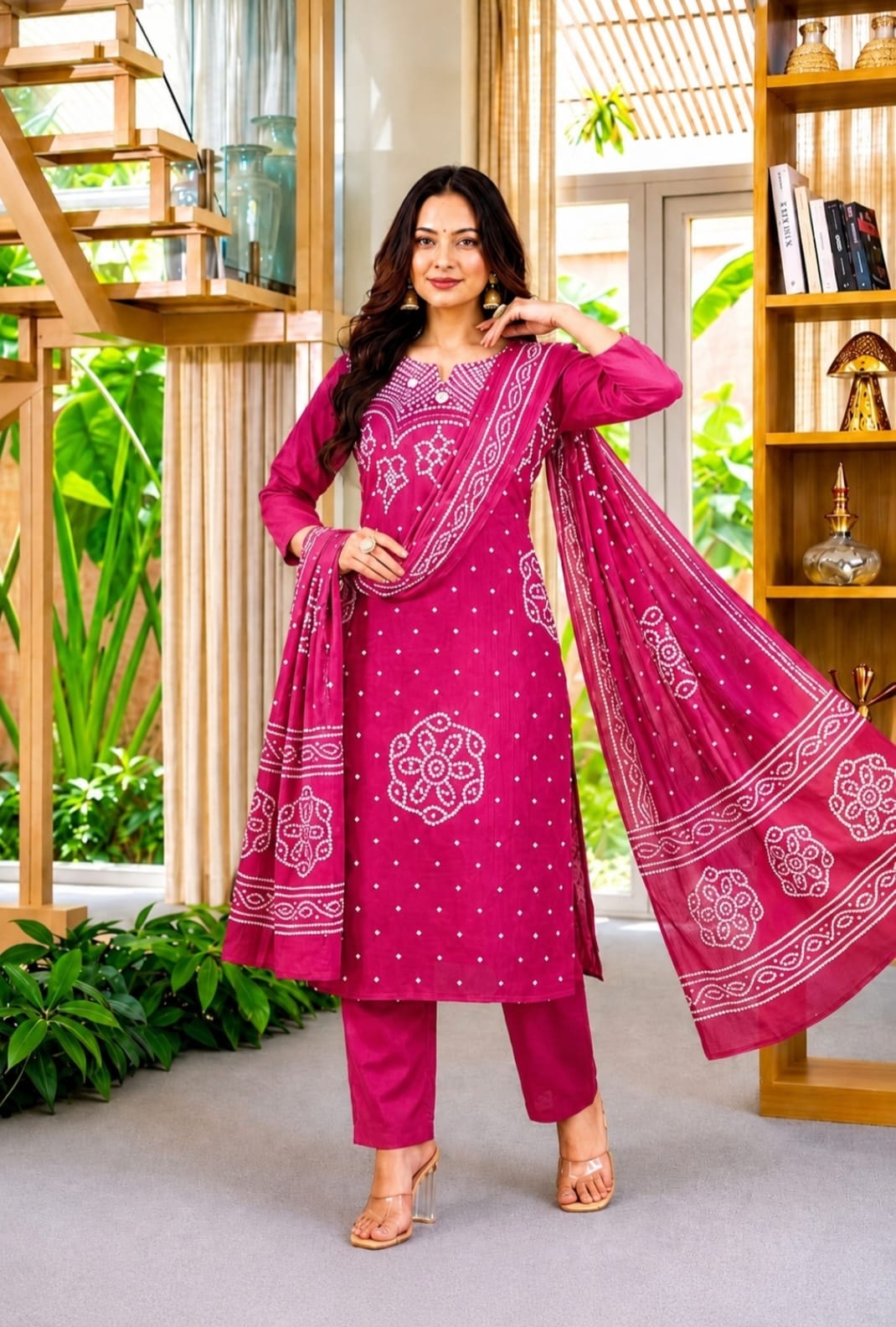 Maroon Bandhani Suit
