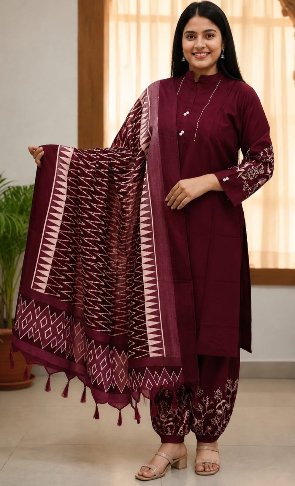 Maroon Rayon Mix Suit