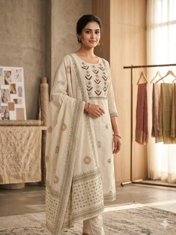 Off White Khadi Suit