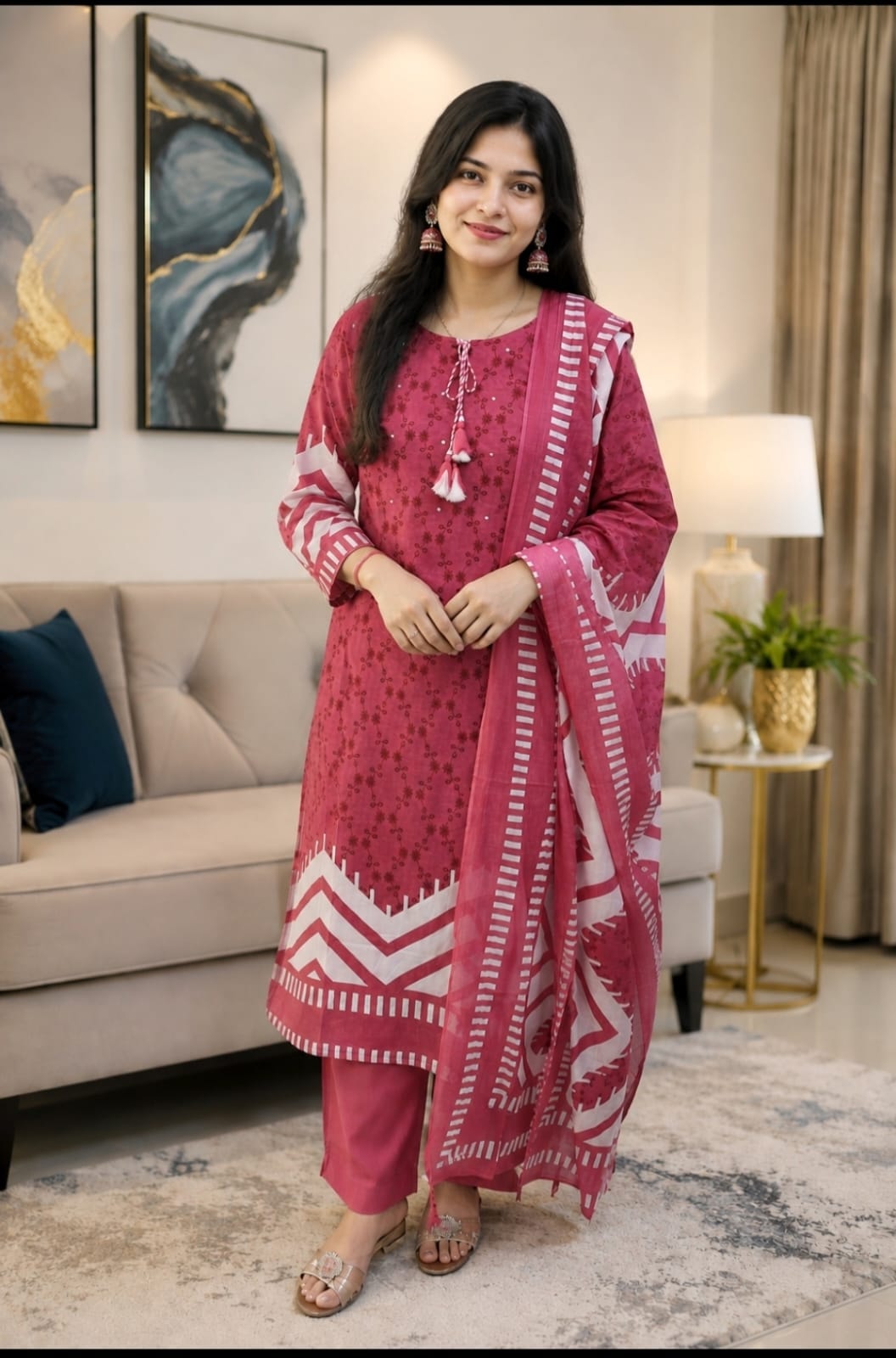 Pink Bandhani Suit
