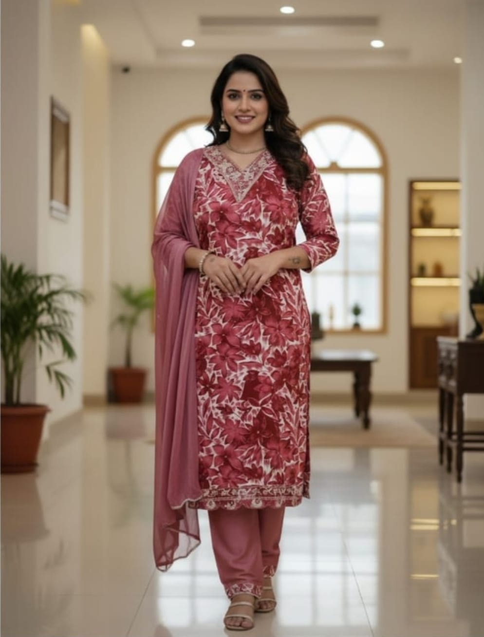 Pink Floral Print Suit