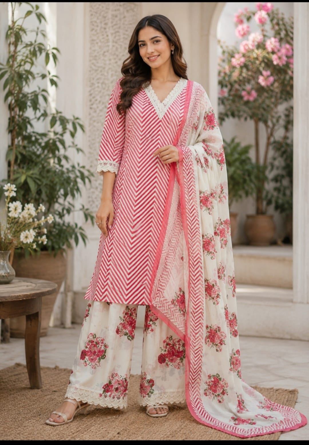 Pink Lehriya Suit