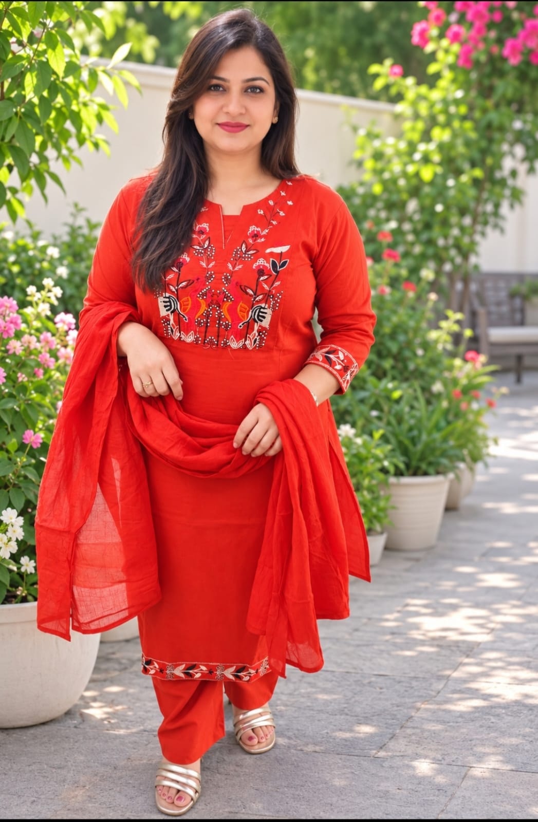Rust-Red Embroidered Suit