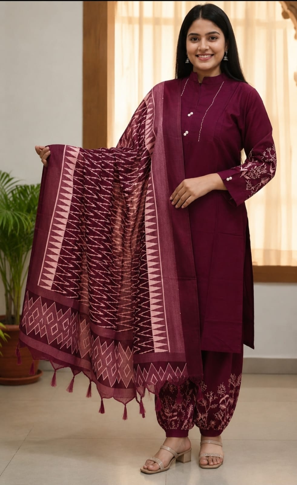 Wine Rayon Mix Suit